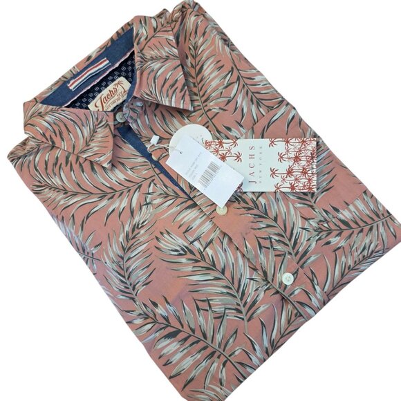 Jachs NY Shirt Mens 2XL Palm Print Short Sleeve Button Up Pink Gray Nautical - Picture 1 of 12